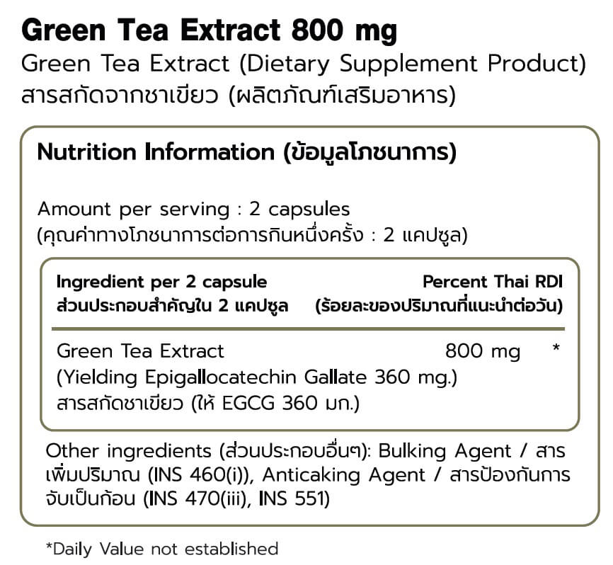 ผลิตภัณฑ์เสริมอาหาร FITWHEY SUPPLEMENTS GREEN TEA EXTRACT 800 MG - 100 แคปซูล